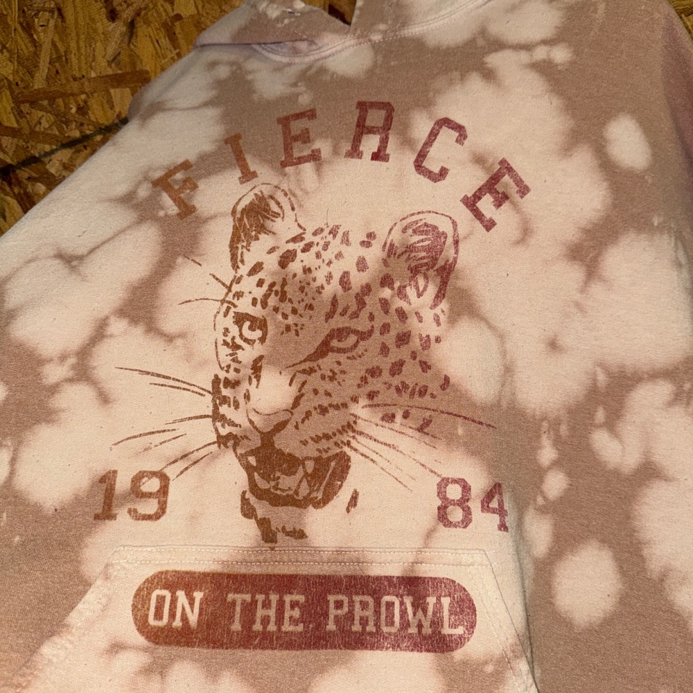 Goodie Two Sleeves Leopard Graphic Hoodie Brown Tie Dye Pullover Sporty Lounge M - Picture 2 of 5
